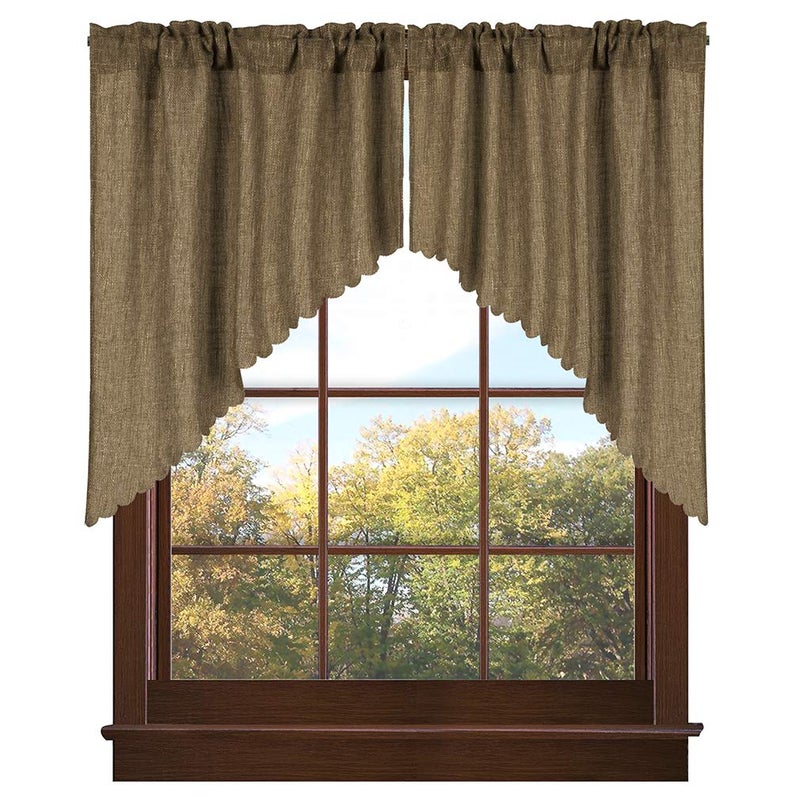 Valea Home Soft Burlap Look Swag Curtains Rustic Natural Tan Rod Pocket Kitchen Valance Curtain Panels for Small Window 36 inch Length, 2 Panels - Image 1